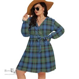 Scottish Smith Ancient Clan Tartan Womens V-neck Dress With Waistband Tartan Dress Plus Size