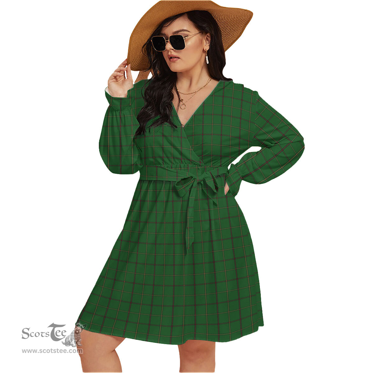 Scottish Mar Tribe Clan Tartan Womens V-neck Dress With Waistband Tartan Dress Plus Size