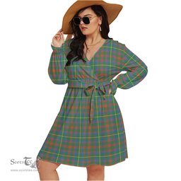Scottish MacKintosh Hunting Ancient Clan Tartan Womens V-neck Dress With Waistband Tartan Dress Plus Size