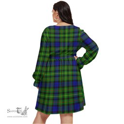 Scottish Rollo Modern Clan Tartan Womens V-neck Dress With Waistband Tartan Dress Plus Size
