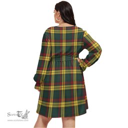 Scottish MacMillan Old Modern Clan Tartan Womens V-neck Dress With Waistband Tartan Dress Plus Size