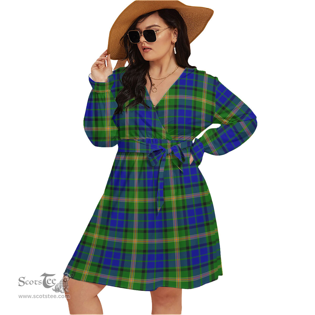 Scottish Maitland Clan Tartan Womens V-neck Dress With Waistband Tartan Dress Plus Size