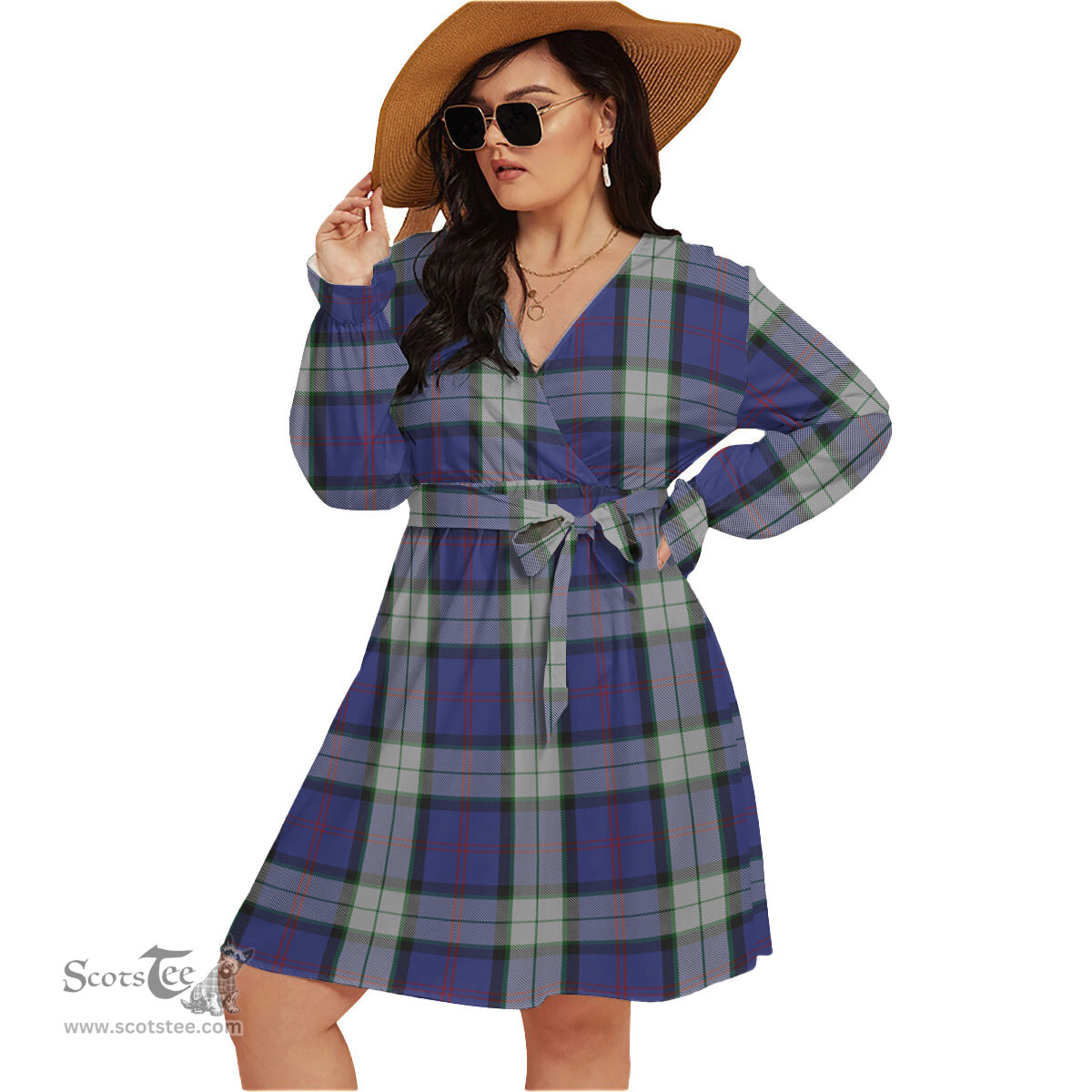Scottish Sinclair Dress Clan Tartan Womens V-neck Dress With Waistband Tartan Dress Plus Size