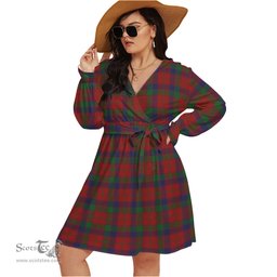 Scottish Robertson Clan Tartan Womens V-neck Dress With Waistband Tartan Dress Plus Size