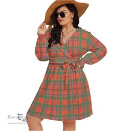 Scottish Munro Ancient Clan Tartan Womens V-neck Dress With Waistband Tartan Dress Plus Size