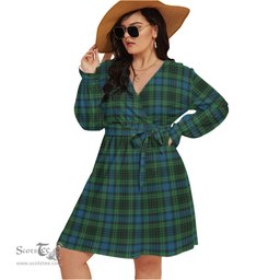 Scottish O'Connor Clan Tartan Womens V-neck Dress With Waistband Tartan Dress Plus Size
