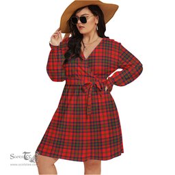 Scottish Matheson Modern Clan Tartan Womens V-neck Dress With Waistband Tartan Dress Plus Size