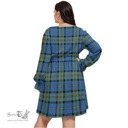Scottish MacLeod of Harris Ancient Clan Tartan Womens V-neck Dress With Waistband Tartan Dress Plus Size