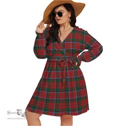 Scottish MacNaughton Clan Tartan Womens V-neck Dress With Waistband Tartan Dress Plus Size