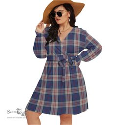Scottish Stewart of Appin Hunting Dress Clan Tartan Womens V-neck Dress With Waistband Tartan Dress Plus Size