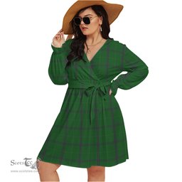 Scottish Walters Clan Tartan Womens V-neck Dress With Waistband Tartan Dress Plus Size