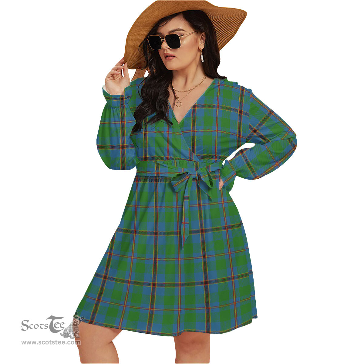 Scottish Snodgrass Clan Tartan Womens V-neck Dress With Waistband Tartan Dress Plus Size