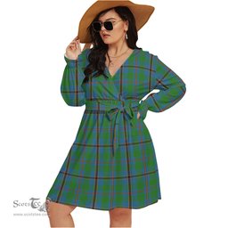 Scottish Snodgrass Clan Tartan Womens V-neck Dress With Waistband Tartan Dress Plus Size