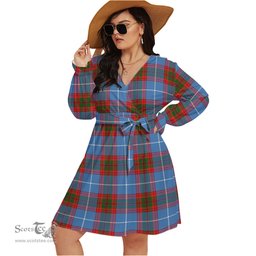 Scottish Trotter Clan Tartan Womens V-neck Dress With Waistband Tartan Dress Plus Size