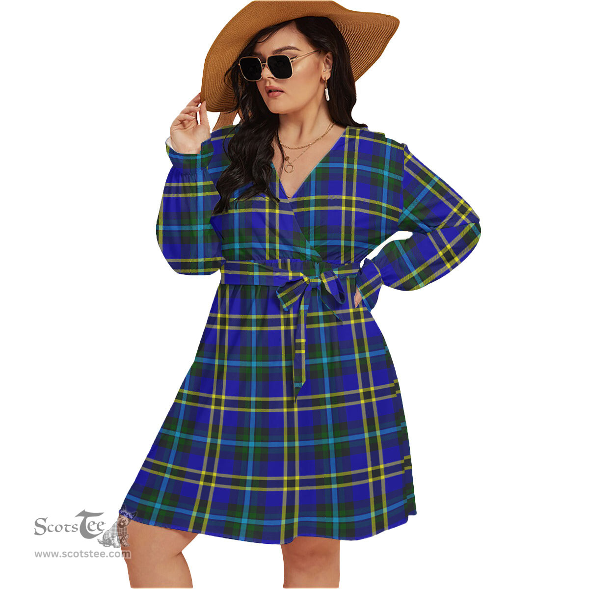 Scottish Weir Modern Clan Tartan Womens V-neck Dress With Waistband Tartan Dress Plus Size