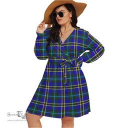 Scottish Weir Modern Clan Tartan Womens V-neck Dress With Waistband Tartan Dress Plus Size