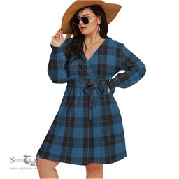 Scottish Sorbie Clan Tartan Womens V-neck Dress With Waistband Tartan Dress Plus Size