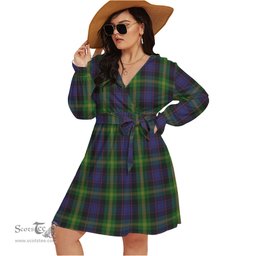 Scottish Watson Clan Tartan Womens V-neck Dress With Waistband Tartan Dress Plus Size