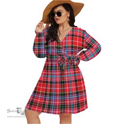 Scottish Straiton Clan Tartan Womens V-neck Dress With Waistband Tartan Dress Plus Size