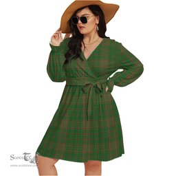 Scottish Terry Clan Tartan Womens V-neck Dress With Waistband Tartan Dress Plus Size