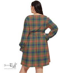 Scottish Wilson Ancient Clan Tartan Womens V-neck Dress With Waistband Tartan Dress Plus Size