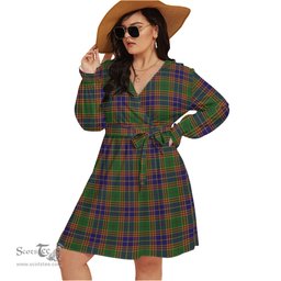 Scottish Stevenson Clan Tartan Womens V-neck Dress With Waistband Tartan Dress Plus Size