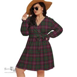 Scottish Stewart of Bute Hunting Clan Tartan Womens V-neck Dress With Waistband Tartan Dress Plus Size