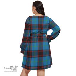 Scottish Wedderburn Clan Tartan Womens V-neck Dress With Waistband Tartan Dress Plus Size