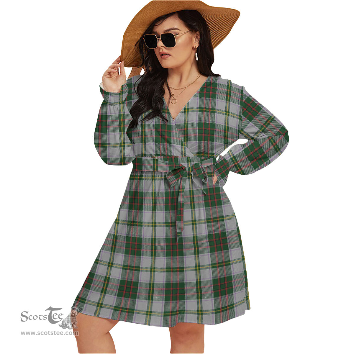 Scottish Taylor Dress Clan Tartan Womens V-neck Dress With Waistband Tartan Dress Plus Size