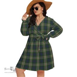 Scottish Todd Clan Tartan Womens V-neck Dress With Waistband Tartan Dress Plus Size