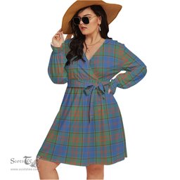 Scottish Stewart of Appin Hunting Ancient Clan Tartan Womens V-neck Dress With Waistband Tartan Dress Plus Size