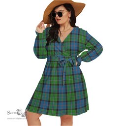 Scottish Stirling Clan Tartan Womens V-neck Dress With Waistband Tartan Dress Plus Size