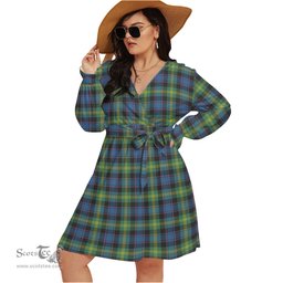 Scottish Watson Ancient Clan Tartan Womens V-neck Dress With Waistband Tartan Dress Plus Size