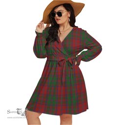 Scottish Stewart of Appin Clan Tartan Womens V-neck Dress With Waistband Tartan Dress Plus Size
