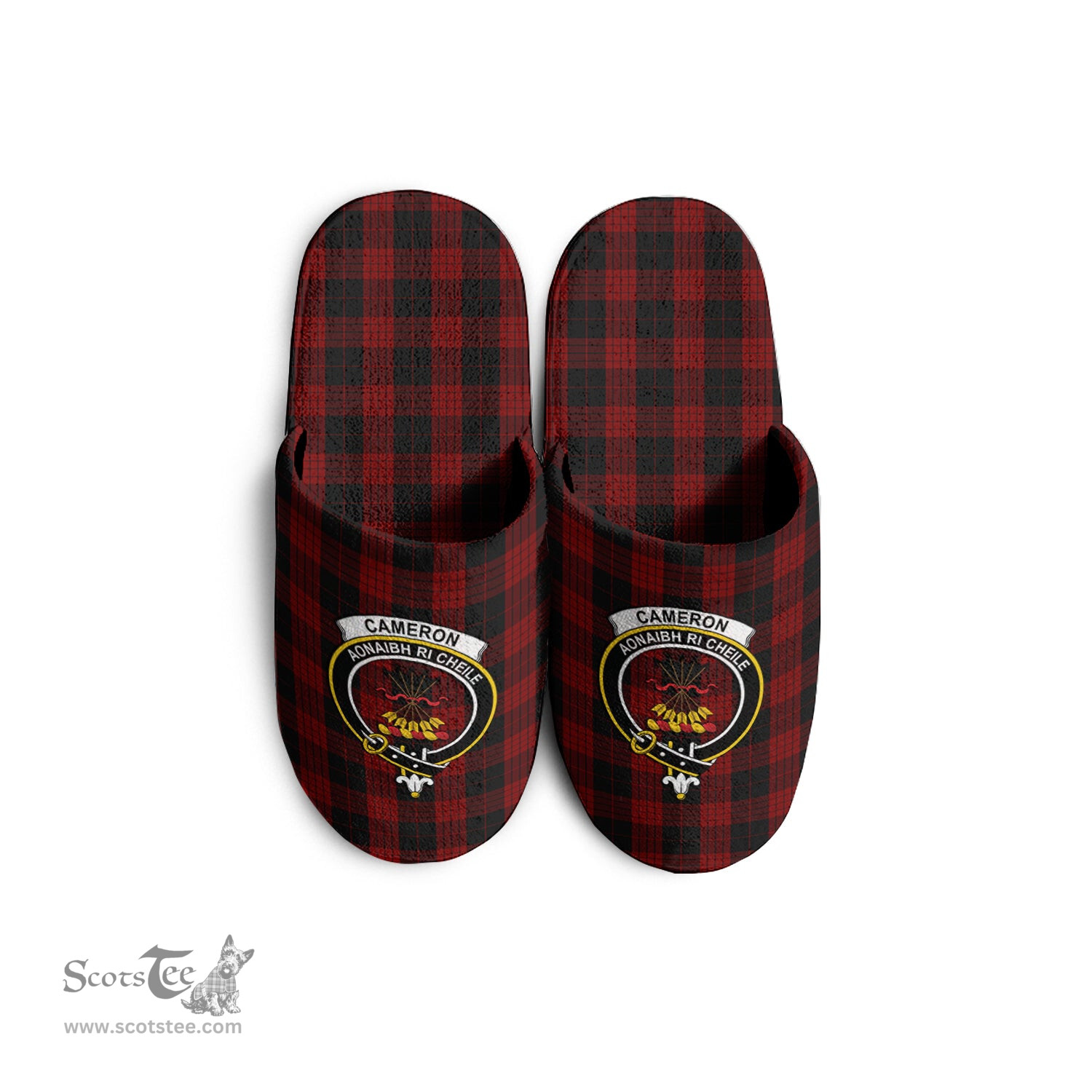 Scottish Cameron Black and Red Clan Family Crest Tartan House Slippers