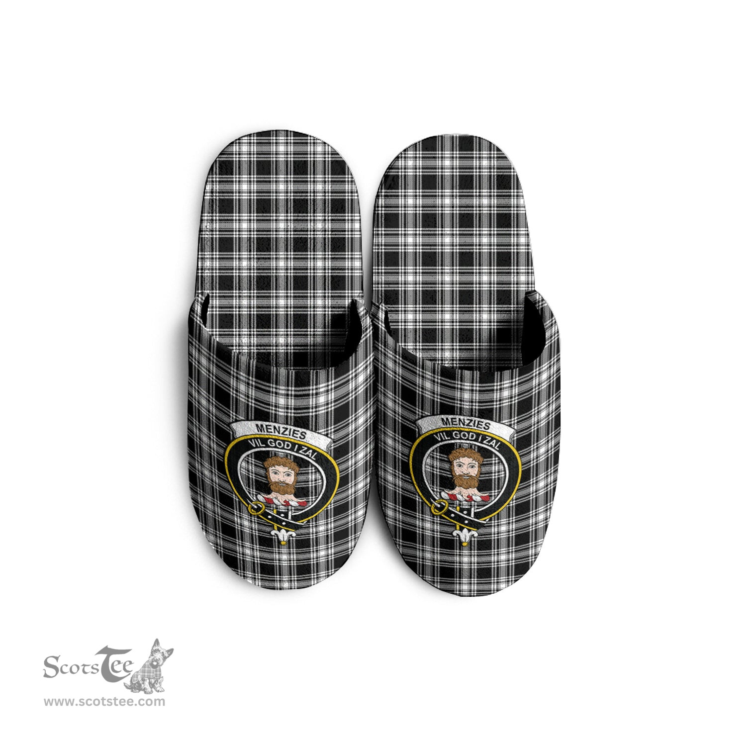 Scottish Menzies Black and White Clan Family Crest Tartan House Slippers