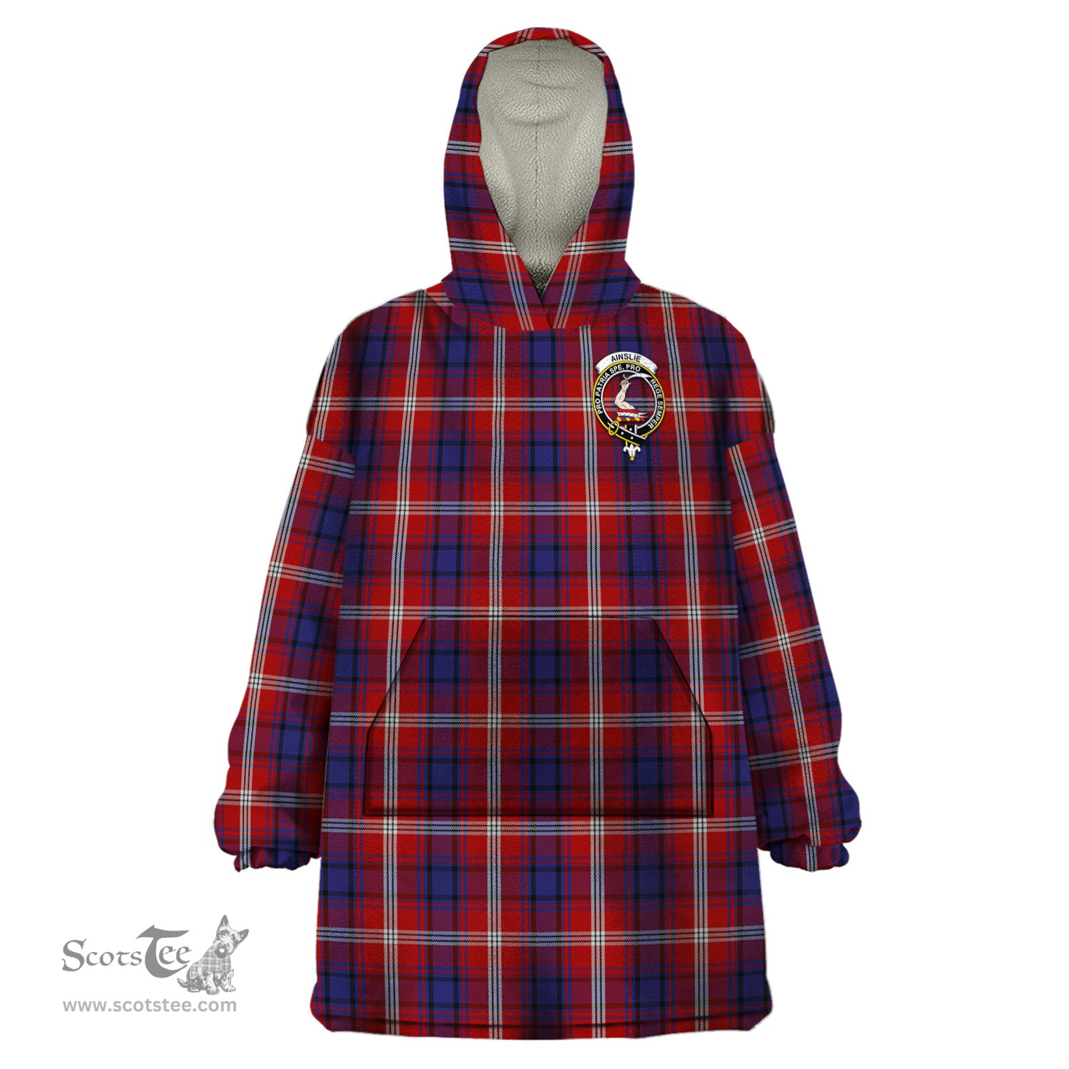 Scottish Ainslie Clan Family Crest Tartan Snuggie Hoodie Plaid Wearable Blanket Hoodie