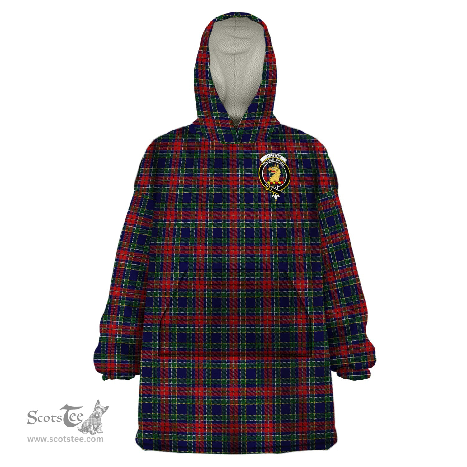 Scottish Allison Red Clan Family Crest Tartan Snuggie Hoodie Plaid Wearable Blanket Hoodie