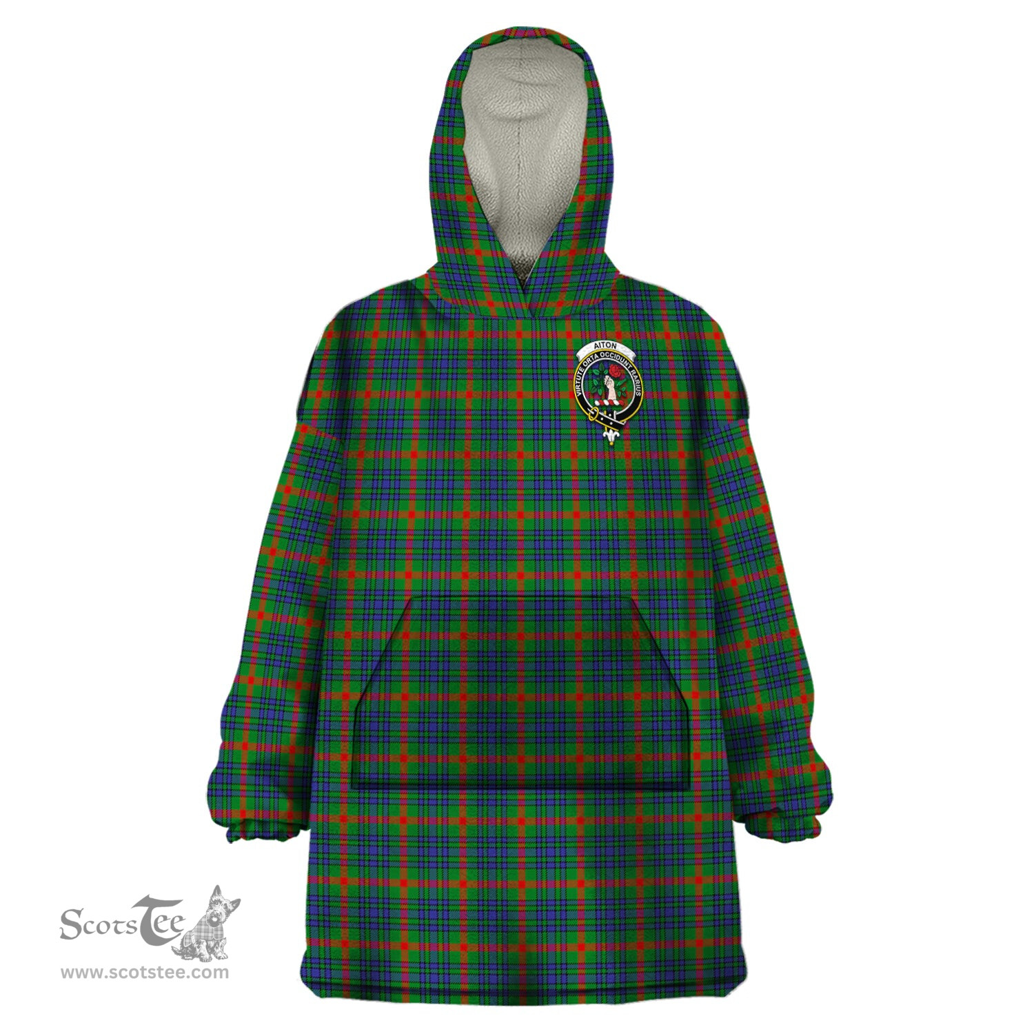 Scottish Aiton Clan Family Crest Tartan Snuggie Hoodie Plaid Wearable Blanket Hoodie