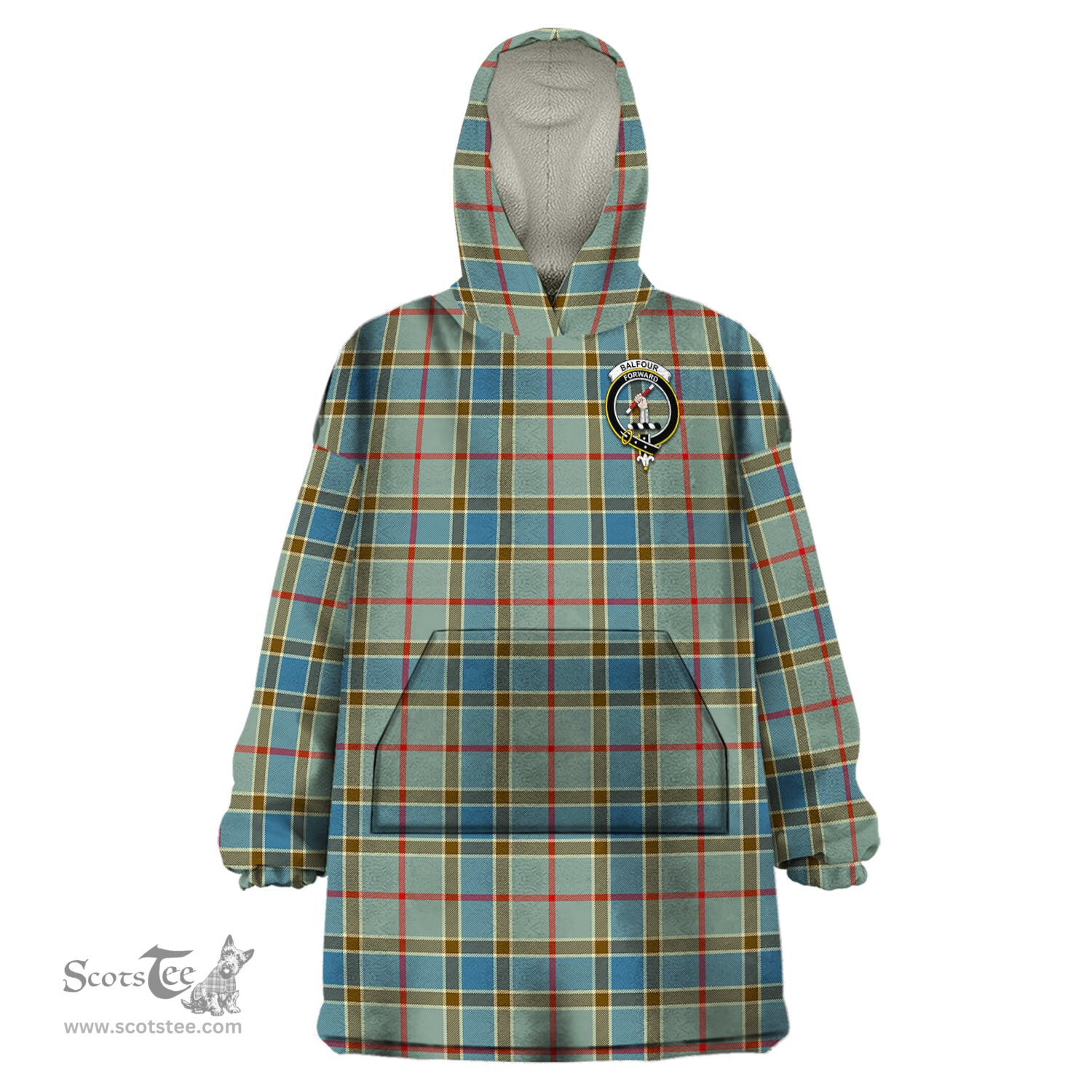 Scottish Balfour Blue Clan Family Crest Tartan Snuggie Hoodie Plaid Wearable Blanket Hoodie
