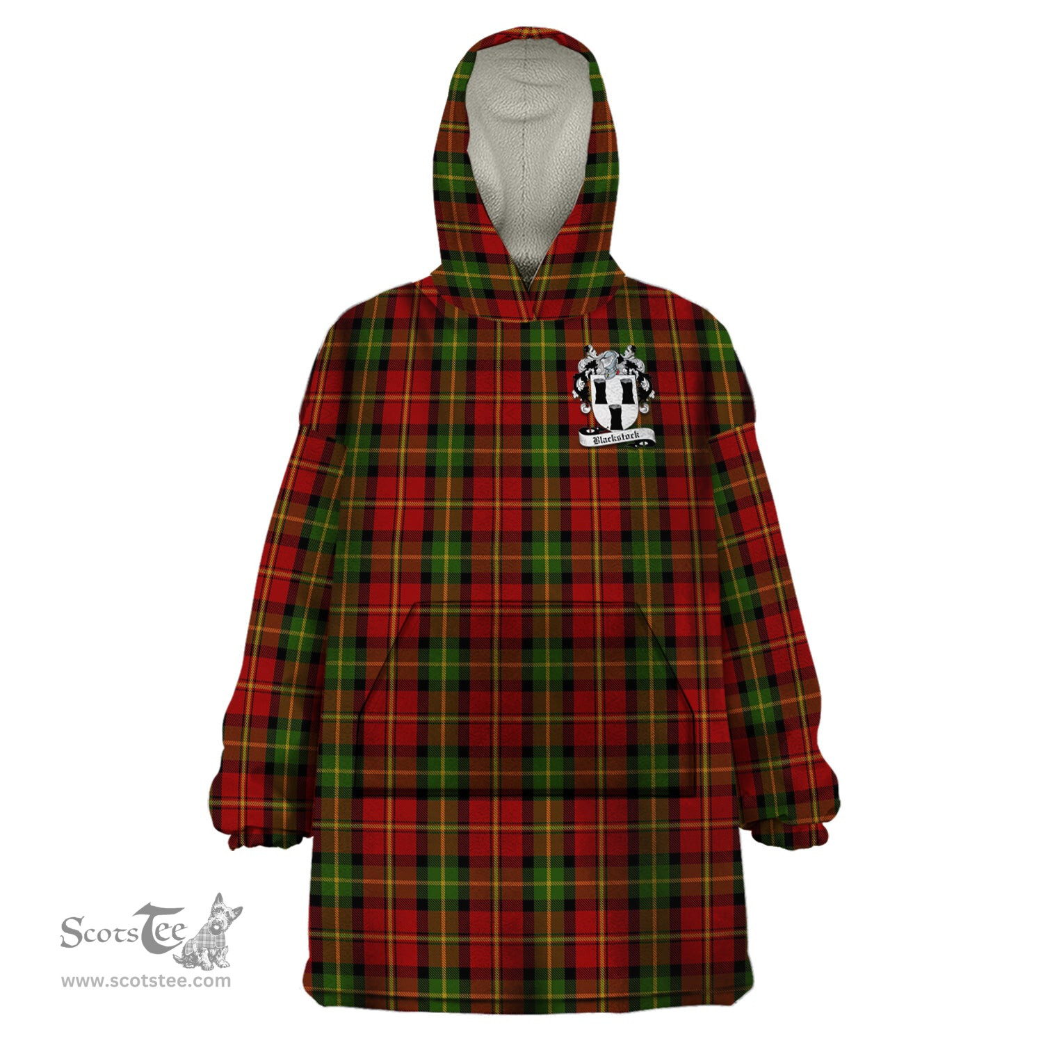 Scottish Blackstock Red Dress Clan Family Crest Tartan Snuggie Hoodie Plaid Wearable Blanket Hoodie