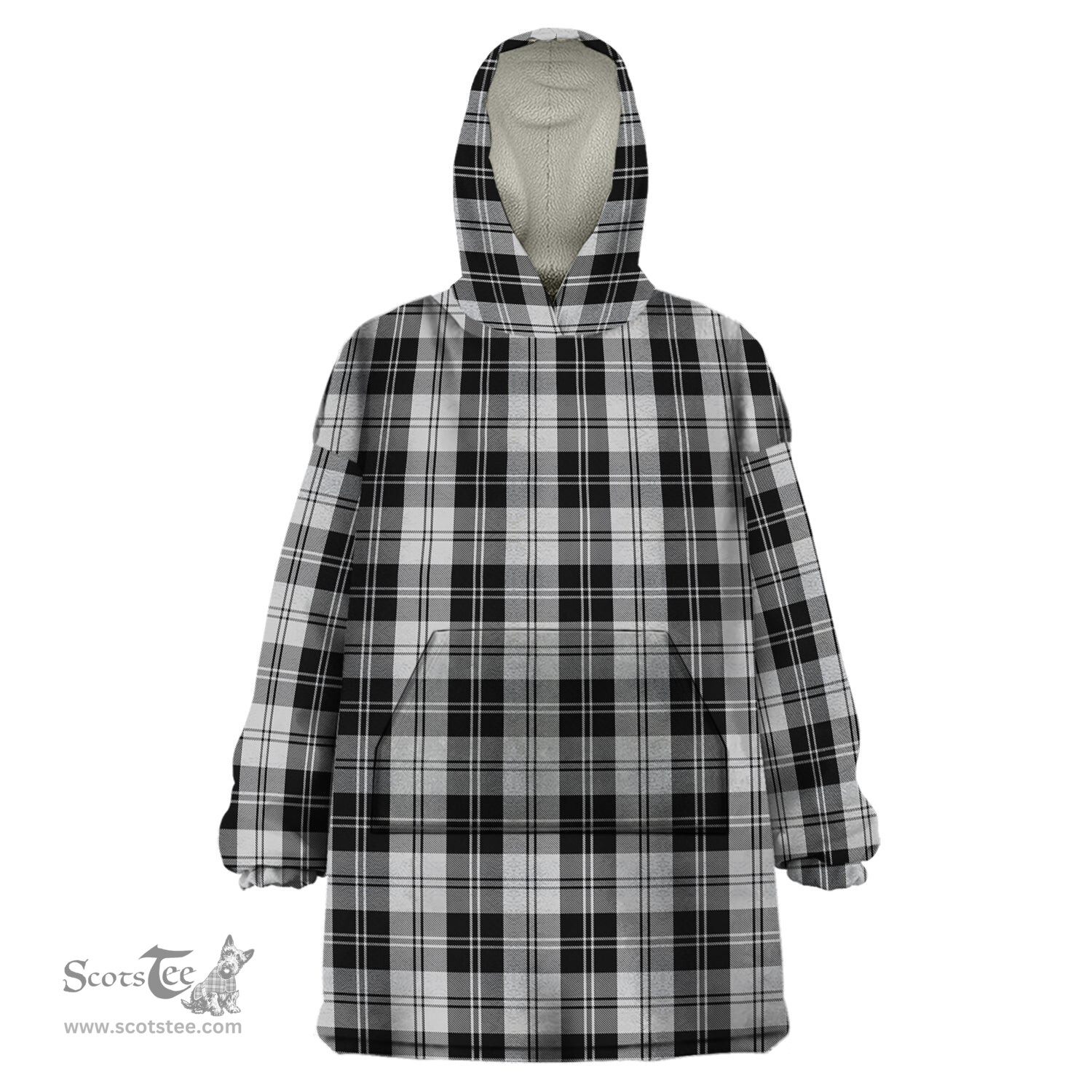 Scottish Erskine Black and White Clan Tartan Snuggie Hoodie Plaid Wearable Blanket Hoodie