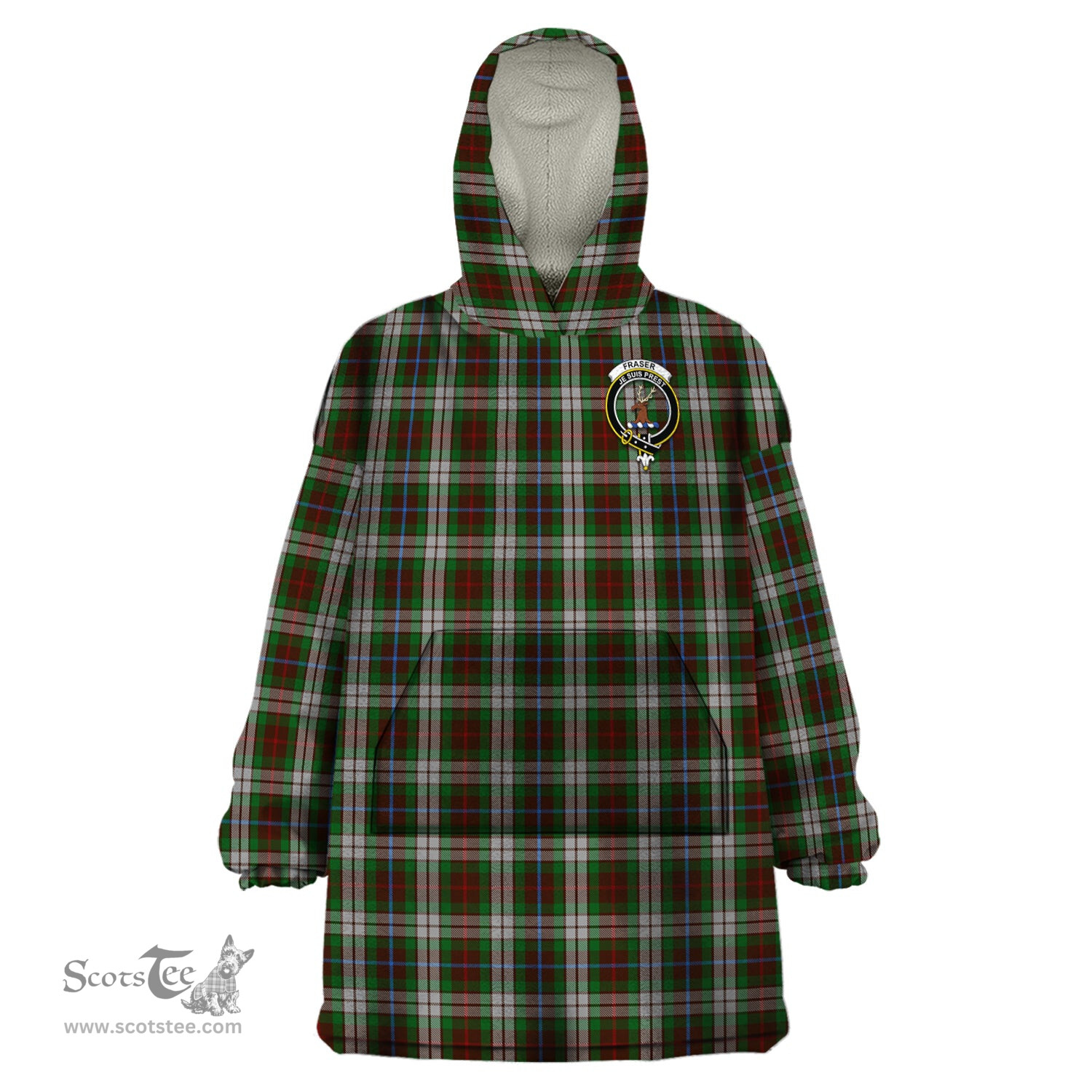 Scottish Fraser Hunting Dress Clan Family Crest Tartan Snuggie Hoodie Plaid Wearable Blanket Hoodie