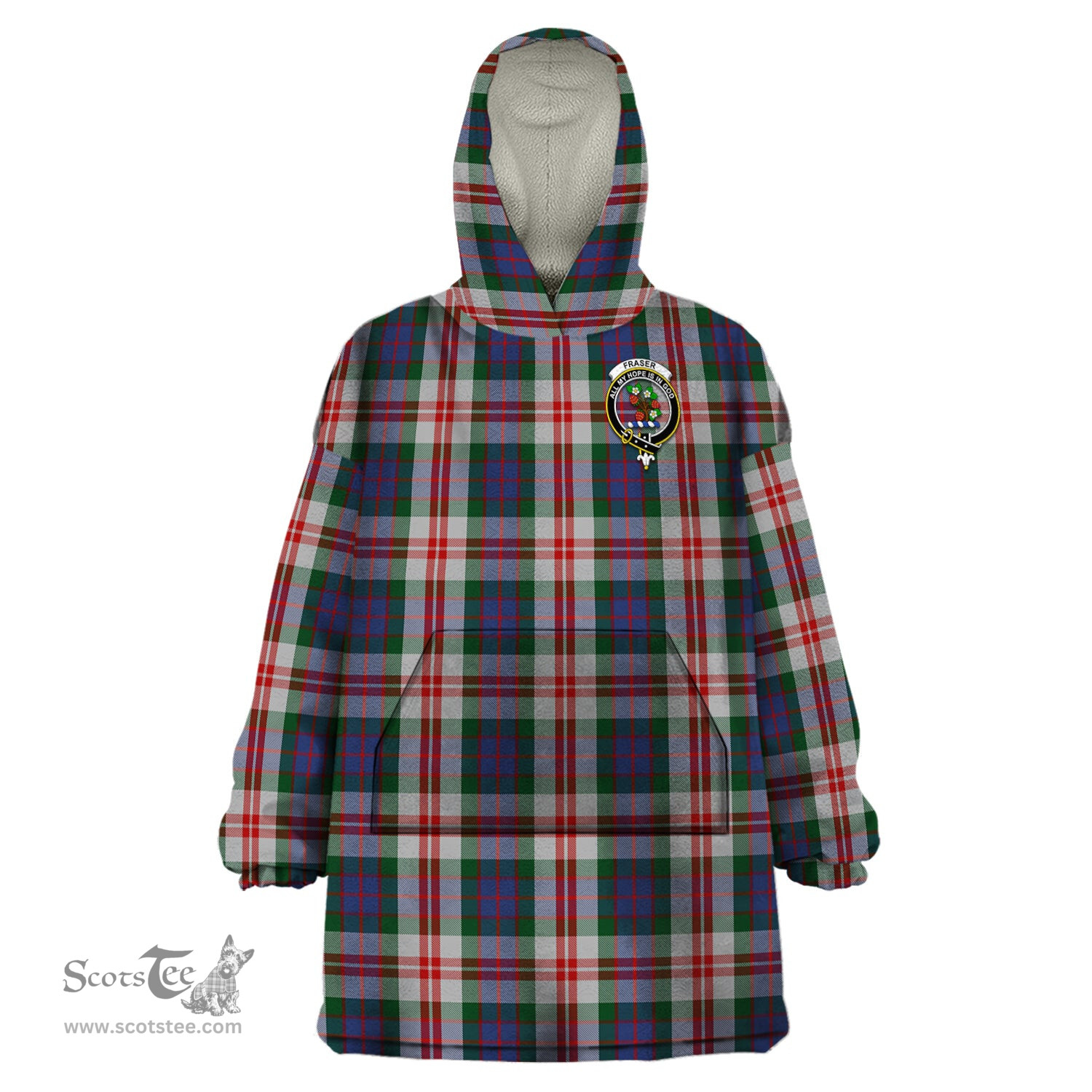 Scottish Fraser Red Dress Clan Family Crest Tartan Snuggie Hoodie Plaid Wearable Blanket Hoodie