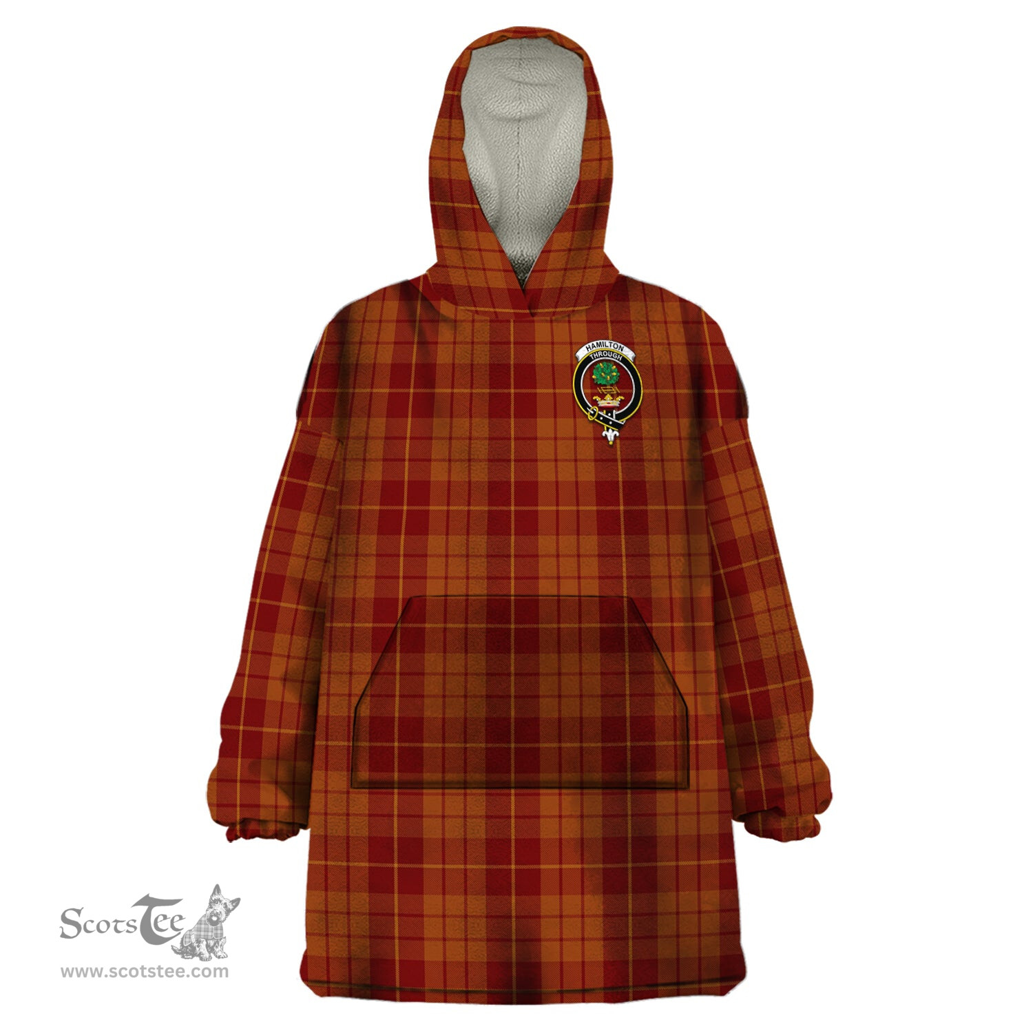 Scottish Hamilton Red Clan Family Crest Tartan Snuggie Hoodie Plaid Wearable Blanket Hoodie