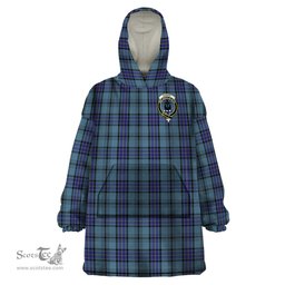 Scottish Hannay Blue Clan Family Crest Tartan Snuggie Hoodie Plaid Wearable Blanket Hoodie
