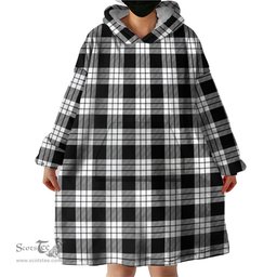Scottish MacFarlane Black White Clan Tartan Snuggie Hoodie Plaid Wearable Blanket Hoodie