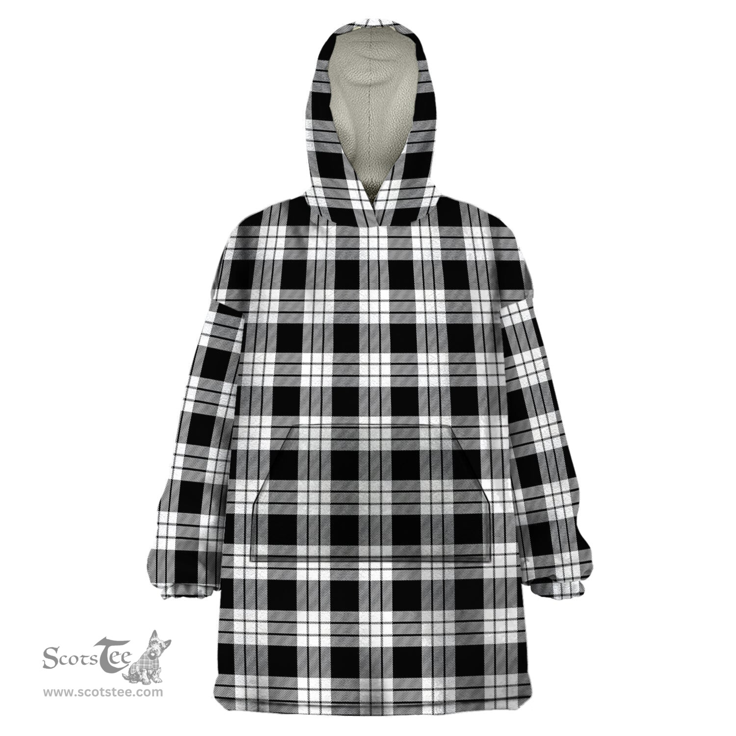 Scottish MacFarlane Black White Clan Tartan Snuggie Hoodie Plaid Wearable Blanket Hoodie