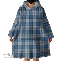 Scottish Menzies Dress Blue and White Clan Tartan Snuggie Hoodie Plaid Wearable Blanket Hoodie