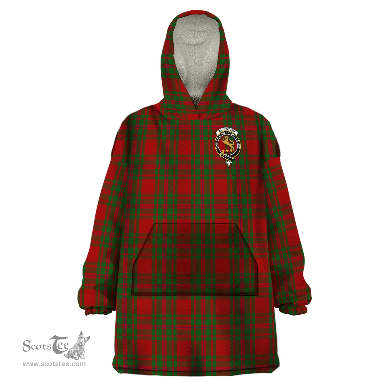 Scottish MacKintosh Red Clan Family Crest Tartan Snuggie Hoodie Plaid Wearable Blanket Hoodie